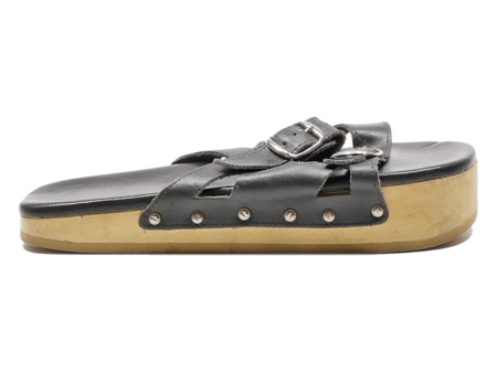 Slider Sandals Black Leather Womens UK 6 on Sale