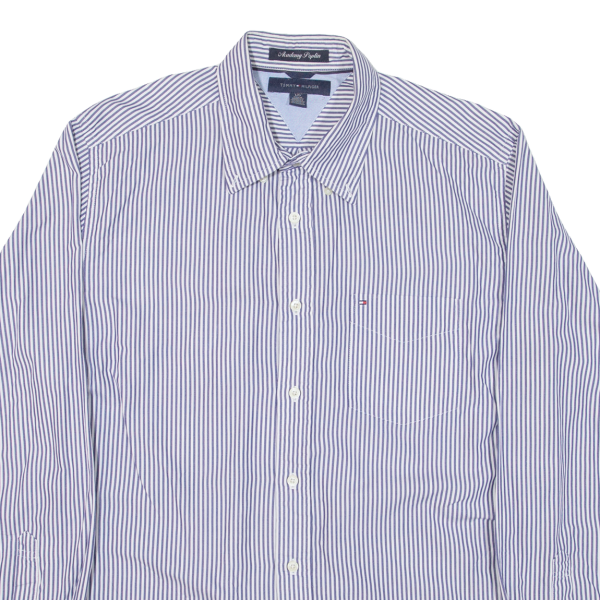 TOMMY HILFIGER Mens Shirt Blue Striped Long Sleeve L For Sale