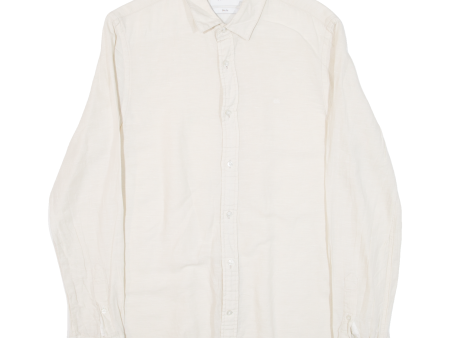 CALVIN KLEIN Slim Fit Mens Plain Shirt Beige Long Sleeve M For Sale