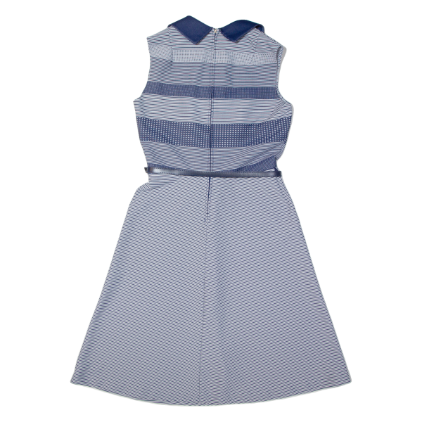 TREVIRA Womens Fit & Flare Dress Blue Striped Sleeveless Midi M Fashion