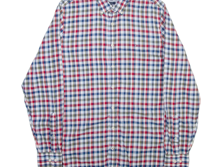 TOMMY HILFIGER Slim Fit Mens Shirt Blue Check Long Sleeve L Hot on Sale