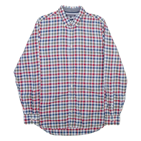 TOMMY HILFIGER Slim Fit Mens Shirt Blue Check Long Sleeve L Hot on Sale