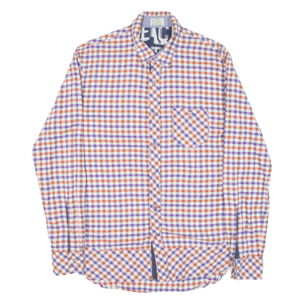 REPLAY Mens Shirt Orange Check Long Sleeve M For Cheap