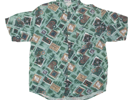 REX Mens Shirt Green 90s Crazy Pattern M For Sale