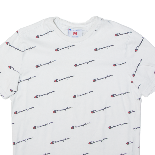 CHAMPION All Over Logo Print Mens T-Shirt White M Cheap