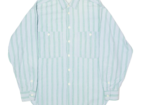 RUE DE ARTISTES Mens Shirt Blue 90s Striped Long Sleeve L For Cheap