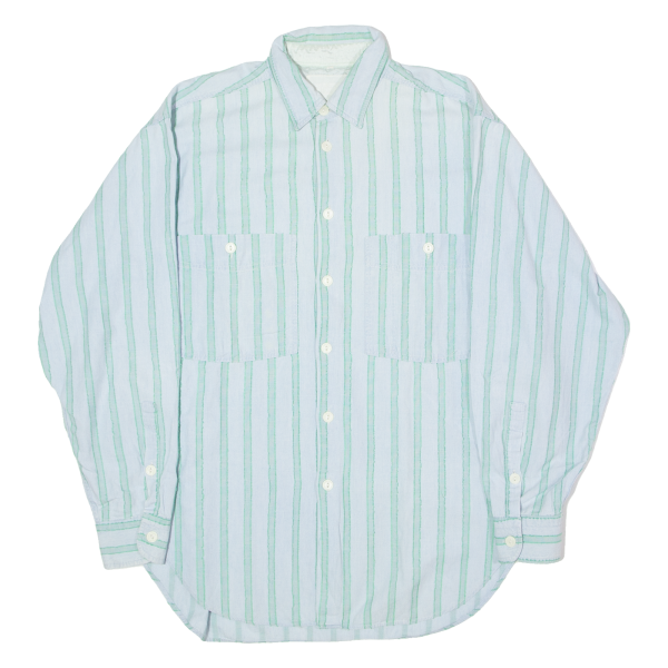 RUE DE ARTISTES Mens Shirt Blue 90s Striped Long Sleeve L For Cheap