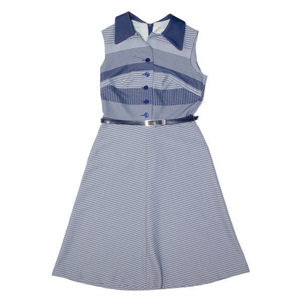 TREVIRA Womens Fit & Flare Dress Blue Striped Sleeveless Midi M Fashion