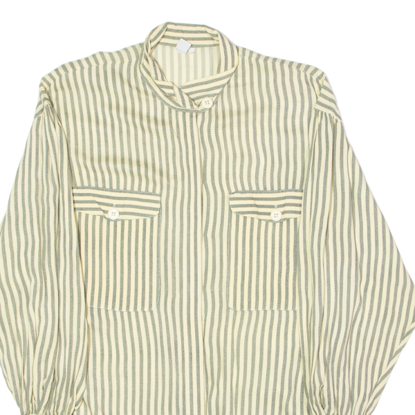 SCHILD Womens Worker Shirt Yellow Viscose 90s Striped Long Sleeve UK 12 on Sale