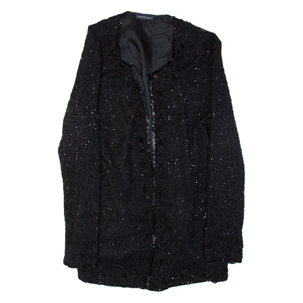 YOUR 6TH SENSE Beaded Womens Blazer Jacket Black Silk 90s L Supply