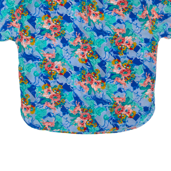 Womens Printed Blouse Blue 90s Floral L on Sale