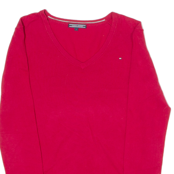 TOMMY HILFIGER Womens Jumper Red V-Neck Tight Knit S For Discount