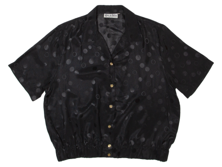 YVES DE VALERE Womens Blouse Shirt Black Collared 90s Polka Dot M For Sale