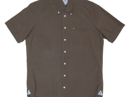 TOMMY HILFIGER Mens Plain Shirt Brown S For Cheap