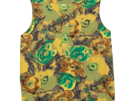 CR-4709 Womens Printed Vest Green Sleeveless Floral L Discount