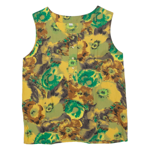 CR-4709 Womens Printed Vest Green Sleeveless Floral L Discount