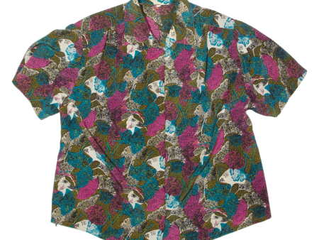 Womens Printed Shirt Blue Collared 90s Crazy Pattern M Online Sale