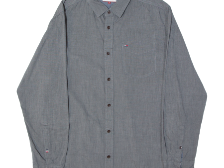 TOMMY HILFIGER DENIM Mens Plain Shirt Grey Long Sleeve L Online Hot Sale