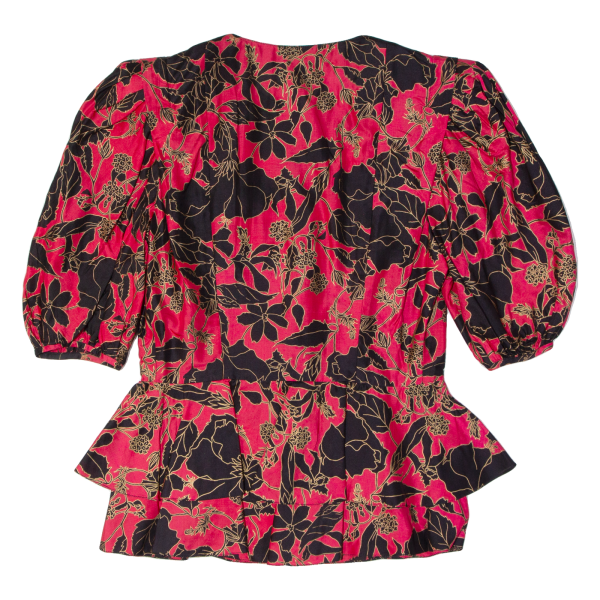 LOUISE BANGKOK Peplum Womens Printed Blouse Red 90s Silk Floral M on Sale