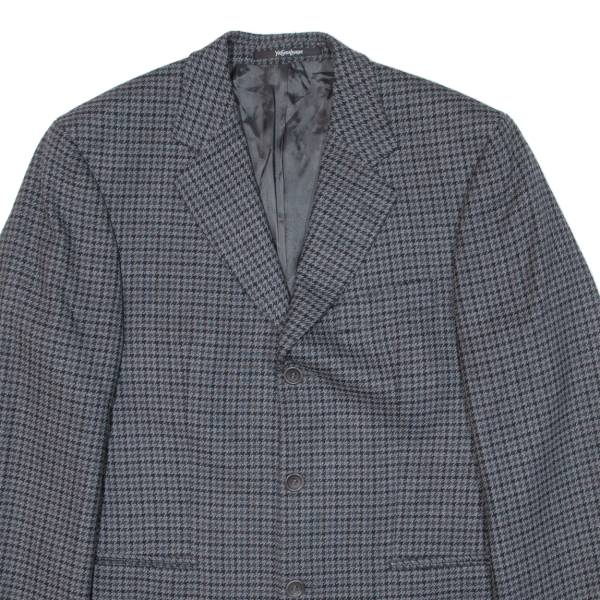 YVES SAINT LAURENT Mens Blazer Jacket Grey Knit Houndstooth L Hot on Sale