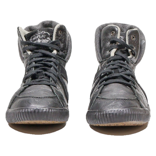 REPLAY High Top Trainers Black Leather Womens UK 5 Sale