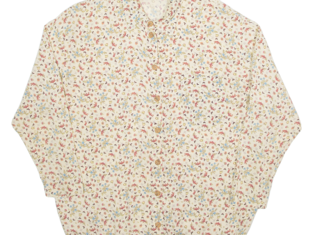 Womens Printed Shirt Beige Collared Long Sleeve Floral L For Sale