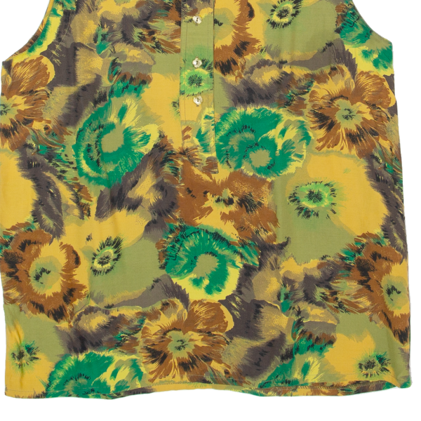 CR-4709 Womens Printed Vest Green Sleeveless Floral L Discount