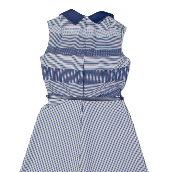 TREVIRA Womens Fit & Flare Dress Blue Striped Sleeveless Midi M Fashion