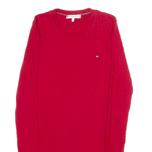 TOMMY HILFIGER Womens Jumper Red Crew Neck Cable Knit S Cheap