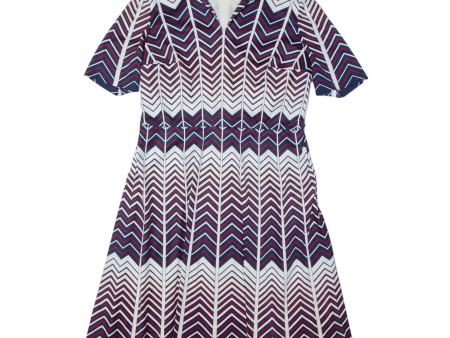 Womens A-Line Dress Blue Crazy Pattern Short Sleeve Midi L Supply