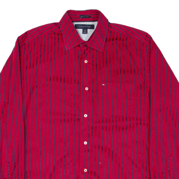 TOMMY HILFIGER Mens Shirt Red Striped Long Sleeve XS on Sale