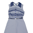 TREVIRA Womens Fit & Flare Dress Blue Striped Sleeveless Midi M Fashion