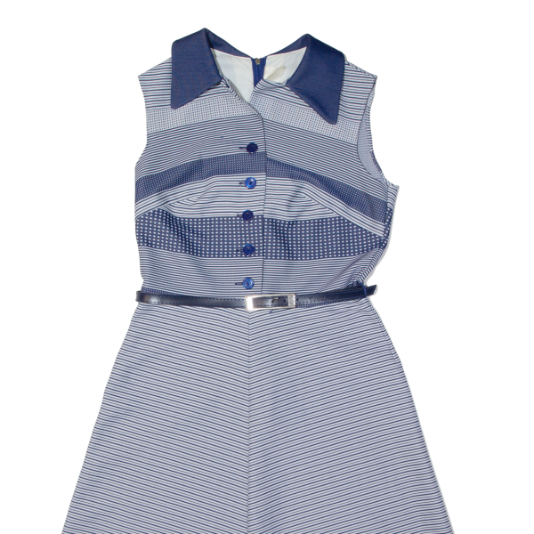 TREVIRA Womens Fit & Flare Dress Blue Striped Sleeveless Midi M Fashion