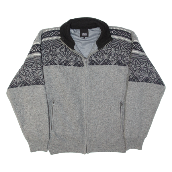 CANSON Mens Jacket Grey Wool Fair Isle L Fashion