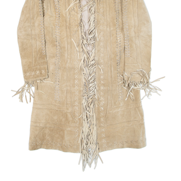 ONLY Tassel Womens Coat Beige Leather Suede S Hot on Sale