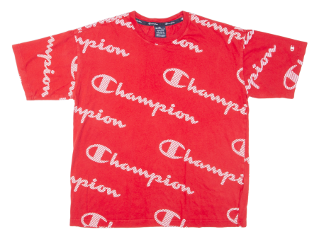 CHAMPION All Over Logo Mens T-Shirt Red M For Sale