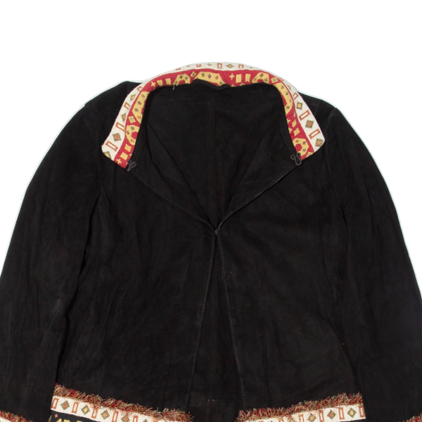 Western Inspired Womens Blazer Jacket Black Faux Suede Fair Isle S Online Sale