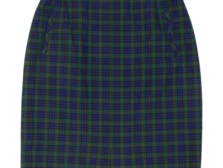 SYLBO Nicola Womens Straight Skirt Green Knee Length Wool 90s Check M For Discount