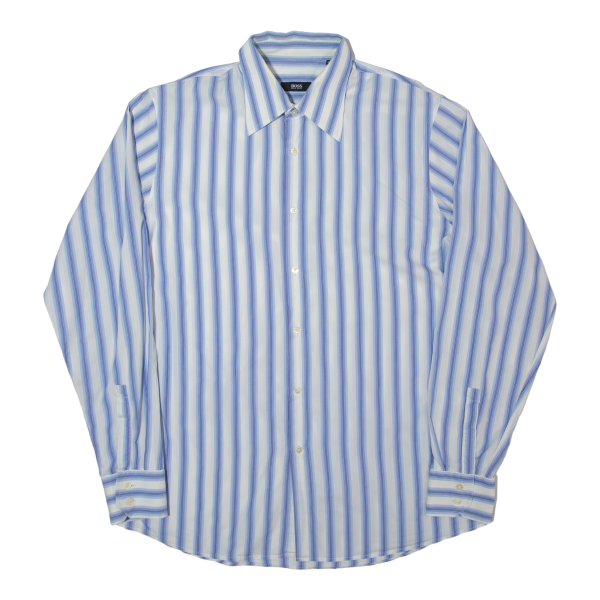 HUGO BOSS Mens Shirt Blue Striped Long Sleeve XL Supply