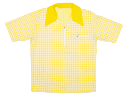 1 4 Zip Mens Polo Shirt Yellow 90s Check S Online Sale