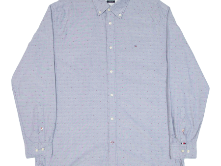 TOMMY HILFIGER Casual Fit Mens Shirt Blue Spotted Long Sleeve XL Hot on Sale