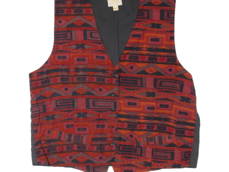 Aztec Womens Blazer Waistcoat Red Viscose 90s Crazy Pattern M Online Sale