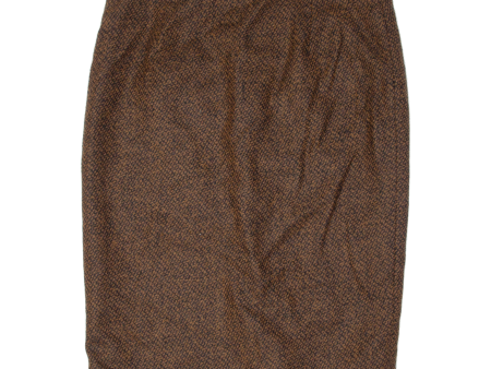 Womens Pencil Skirt Brown Knee Length Wool 90s L Discount