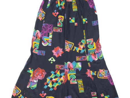 Womens Flare Skirt Black Long 90s Crazy Pattern M Supply