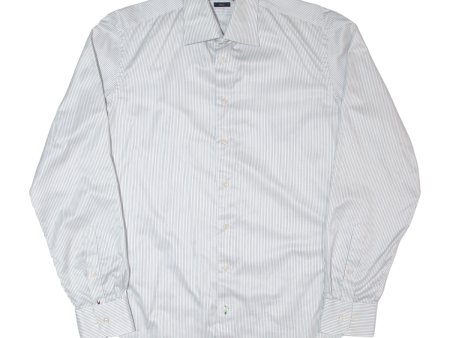 TOMMY HILFIGER Fitted Mens Shirt White Striped Long Sleeve L Discount