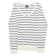 TOMMY HILFIGER Mens Patterned Jumper White Striped Tight Knit XS Fashion