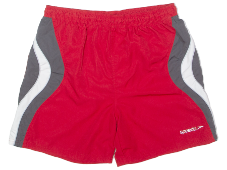 SPEEDO Mesh Lined Mens Swimming Shorts Red Colourblock XL W32 Online now