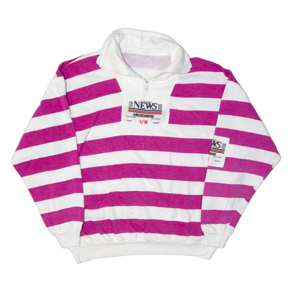 AMERICA WEAR Striped Womens Sweatshirt Pink 1 4 Zip 90s USA L Supply