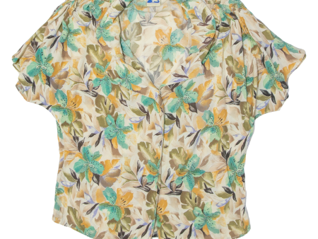 YESSICA Womens Printed Blouse Beige Collared 90s Floral S on Sale