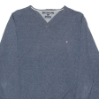 TOMMY HILFIGER Mens Jumper Blue V-Neck Tight Knit L Online